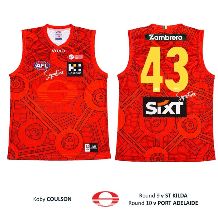 Photo of Koby Coulson #43 Gold Coast SUNS Darwin/Larrakia Player-Issue Guernsey