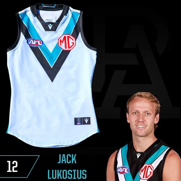 Photo of Jack Lukosius #12 Port Adelaide 2025 Clash Match-Worn Guernsey