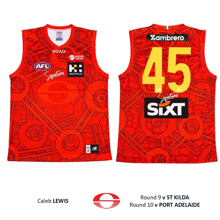 Photo of Caleb Lewis #45 Gold Coast SUNS Darwin/Larrakia Player-Issue Guernsey