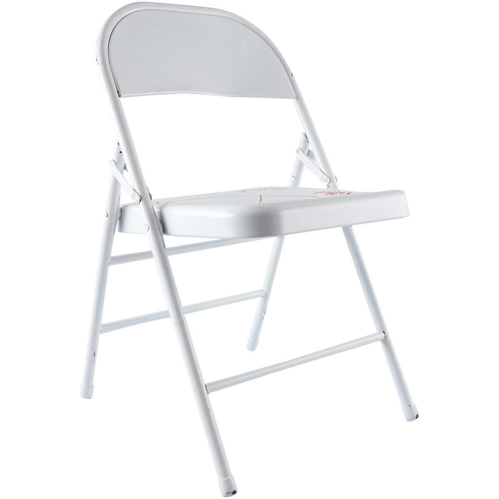 Authentic Match-Used: Brooks Jensen Autographed Steel Chair with Multiple Inscriptions