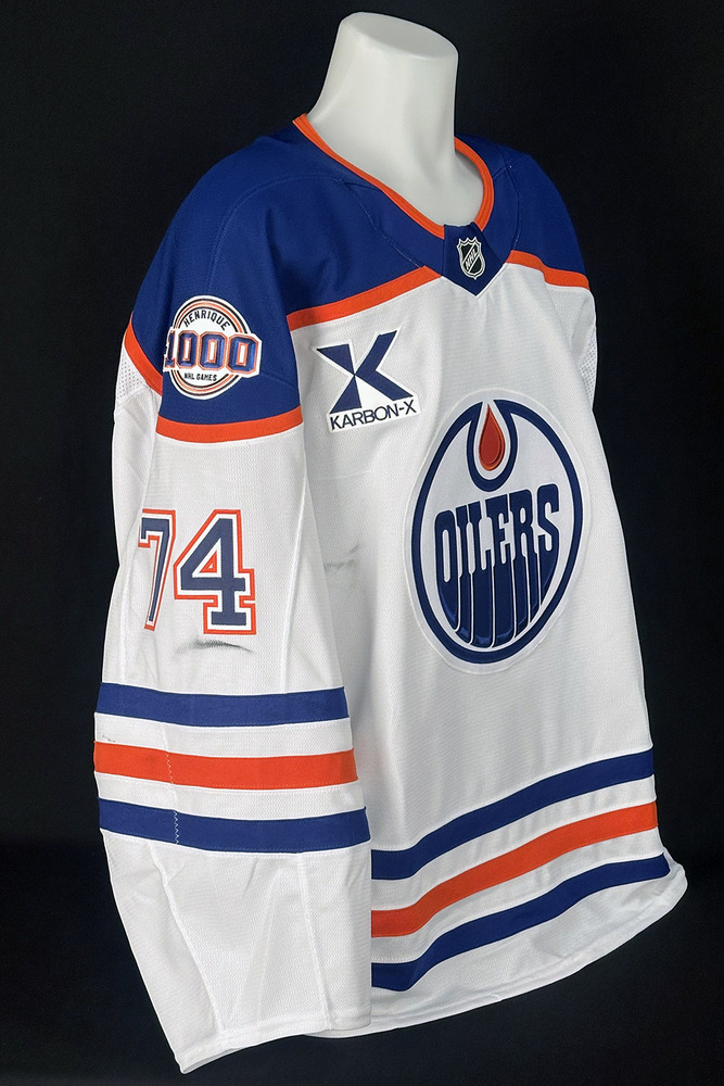 Stuart Skinner #74 - 2025-26 Edmonton Oilers Pre-Game Warm-Up Worn Tribute Jersey From Adam Henrique's 1000th NHL Game On October 21, 2025 - Includes Bonus Locker Room Name Plate From Game!