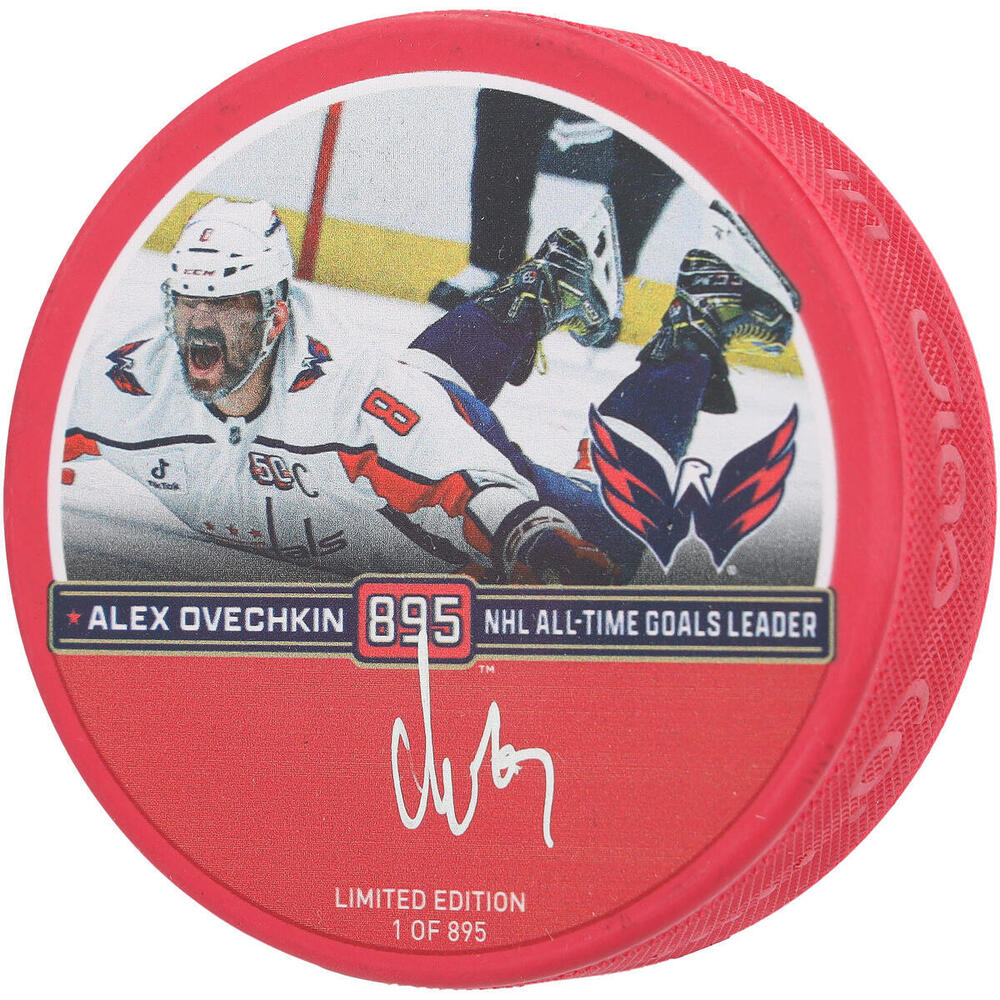Alex Ovechkin Washington Capitals Autographed 895th Goal Red Hockey Puck - Limited Edition #1 of 895
