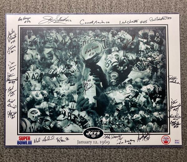 NFL - Jets Multi Sign Super Bowl III Collage Poster (24x18) Signed By Ov...