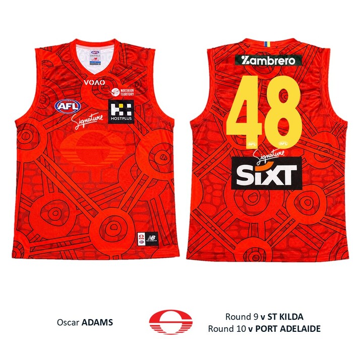Photo of Oscar Adams #48 Gold Coast SUNS Darwin/Larrakia Match-Worn Guernsey