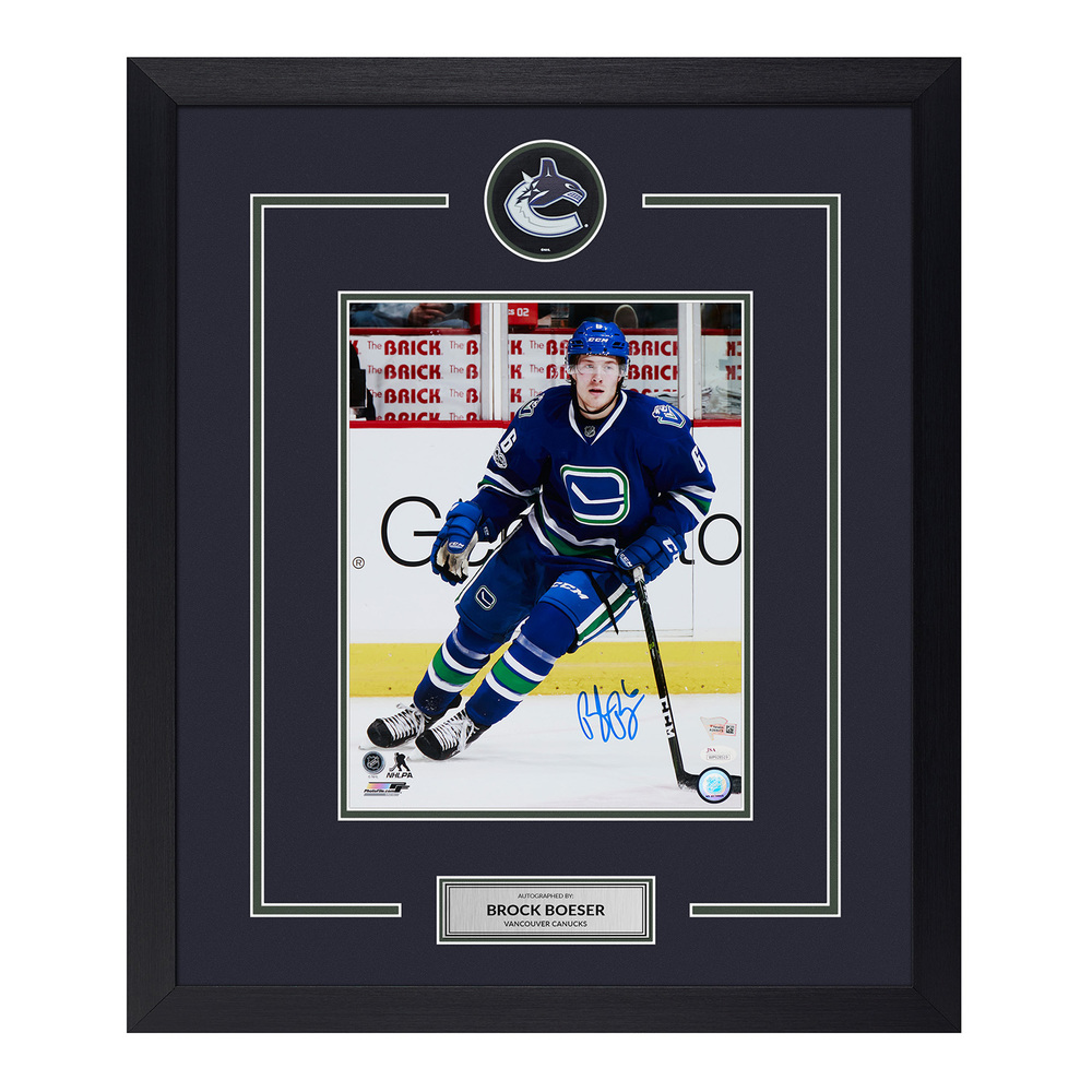 Brock Boeser Signed Vancouver Canucks Puck Logo 23x27 Frame