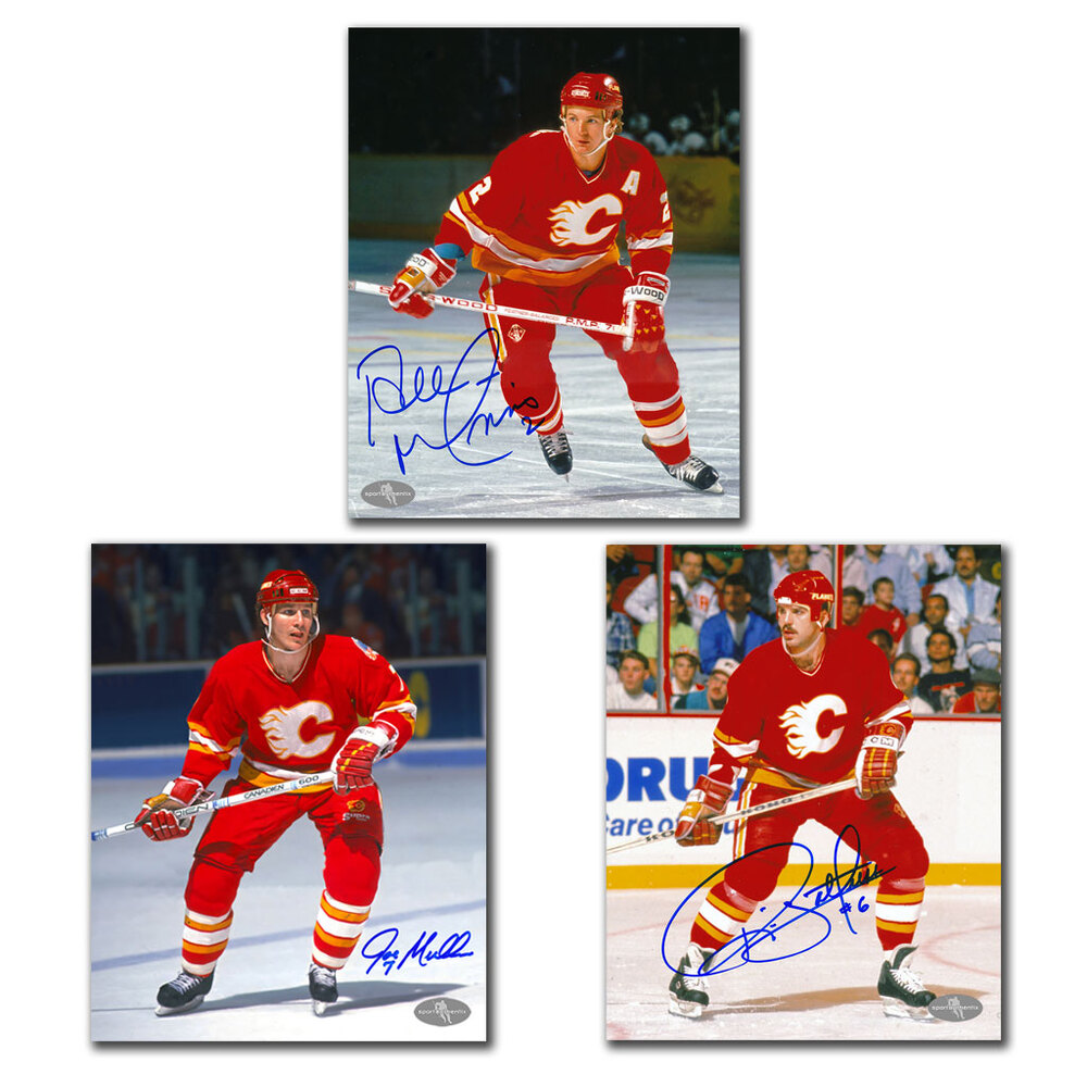 Joe Mullen, Ric Nattress & Al MacInnis Autographed Calgary Flames 8x10 Photo Bundle