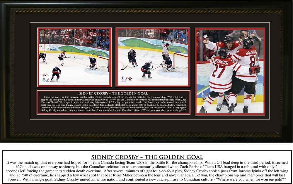 Sidney Crosby - Framed Triple 8x10 Etched Mat - Team Canada Olympic 2010 - The Golden Goal