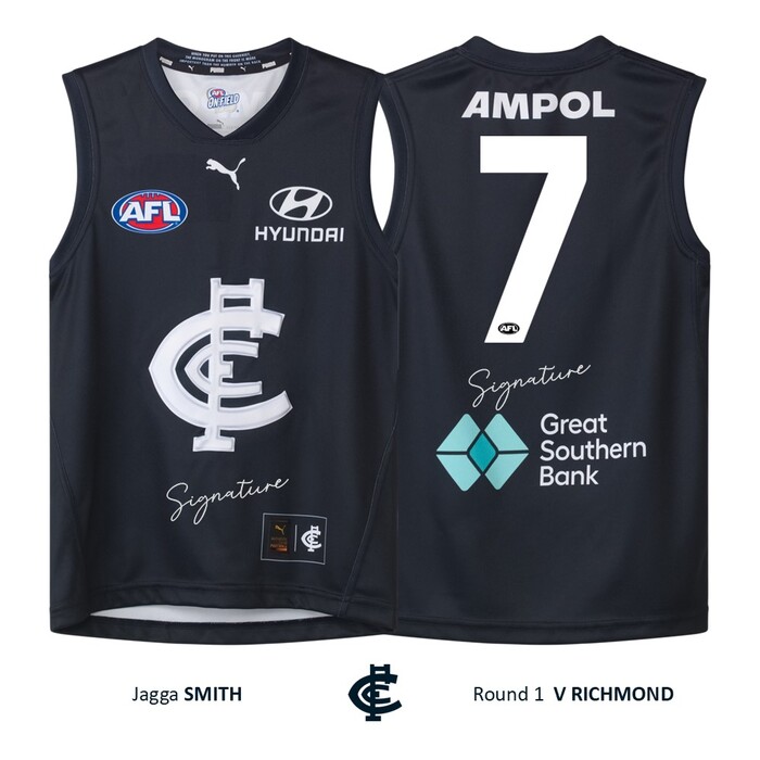 Photo of Jagga Smith #7 Carlton Round 1 'Raised Monogram' Match Worn Guernsey