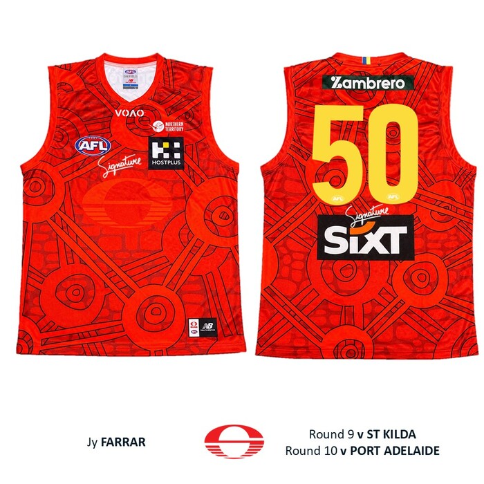 Photo of Jy Farrar #50 Gold Coast SUNS Darwin/Larrakia Player-Issue Guernsey