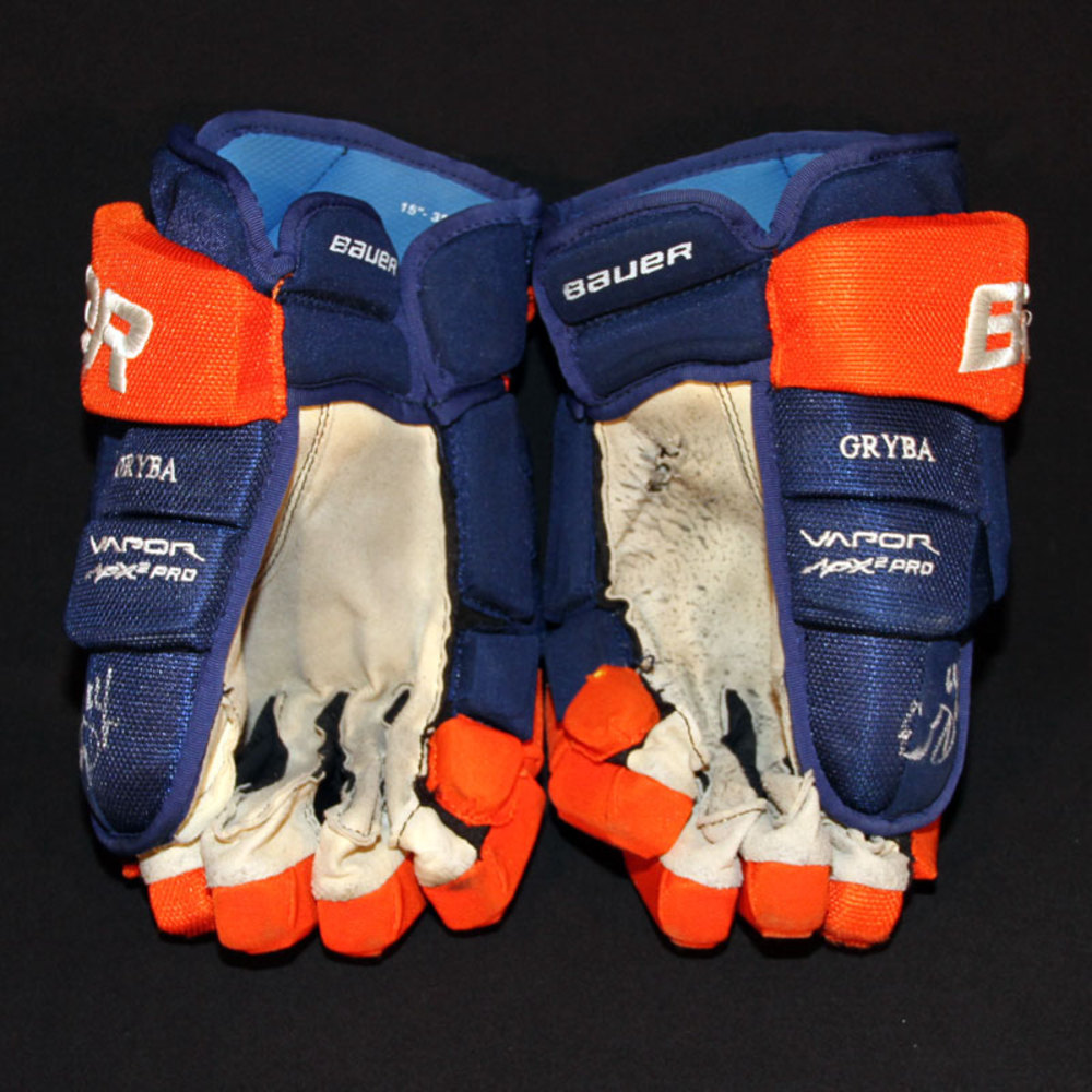 Eric Gryba 62 Autographed 201516 Edmonton Oilers Game Worn Royal Blue Bauer Helmet & Bauer