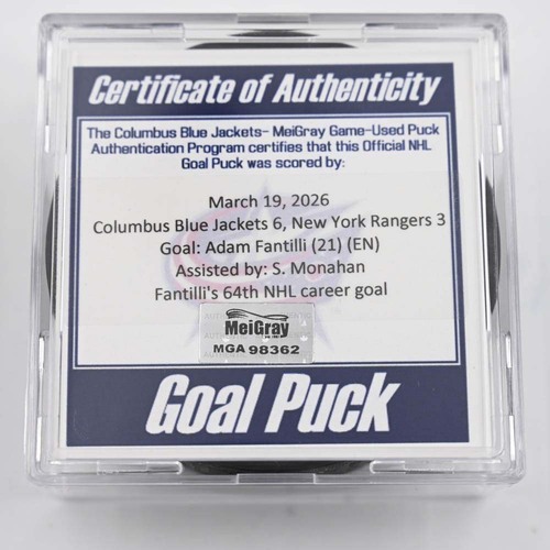 Image of Fantilli, Adam - Columbus Blue Jackets - March 19, 2026 vs. New York Rangers (Blue Jackets' 25th Anniversary Logo)