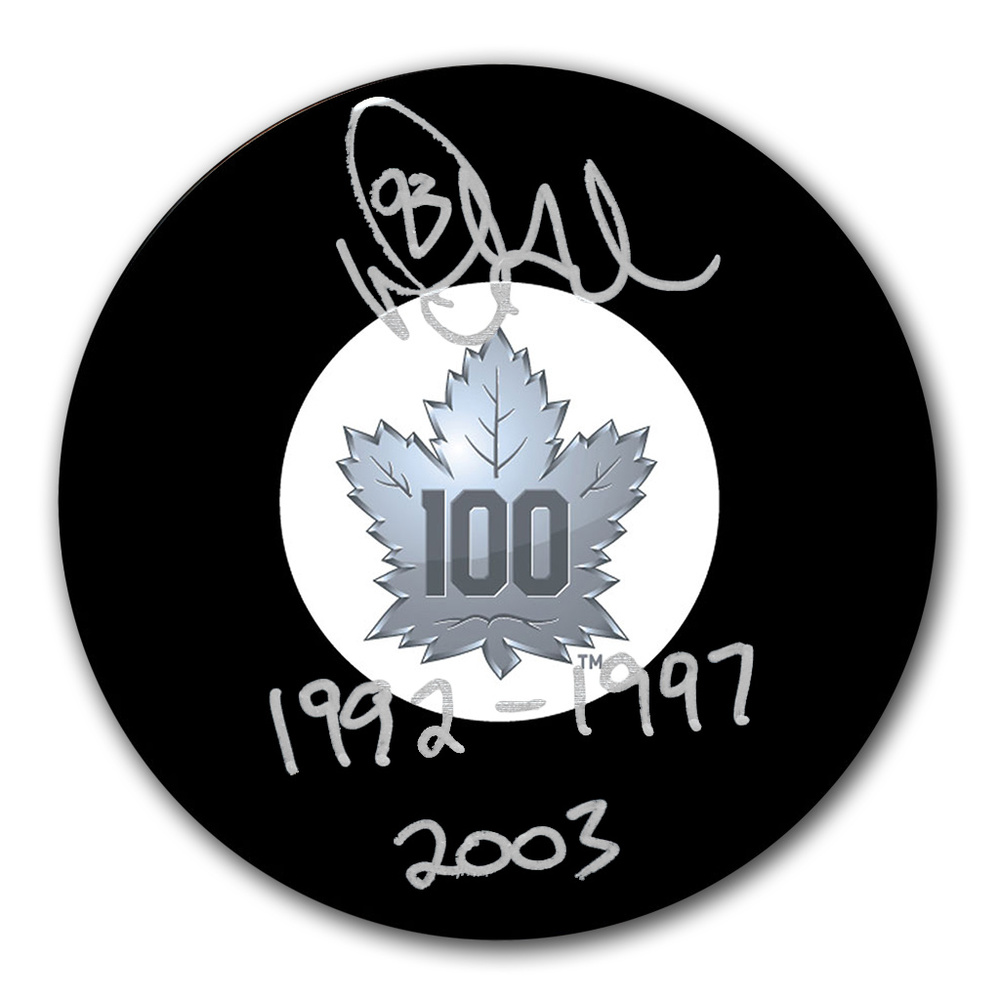 Doug Gilmour Autographed Toronto Maple Leafs 100th Anniversary Hockey Puck