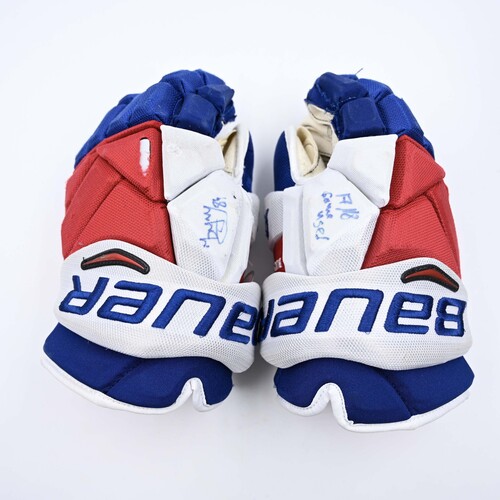 Image of Buchnevich, Pavel<br>Blue Bauer Vapor 1X Pro Gloves - Autographed and Inscribed<br>New York Rangers<br>2017-18<br>#86
