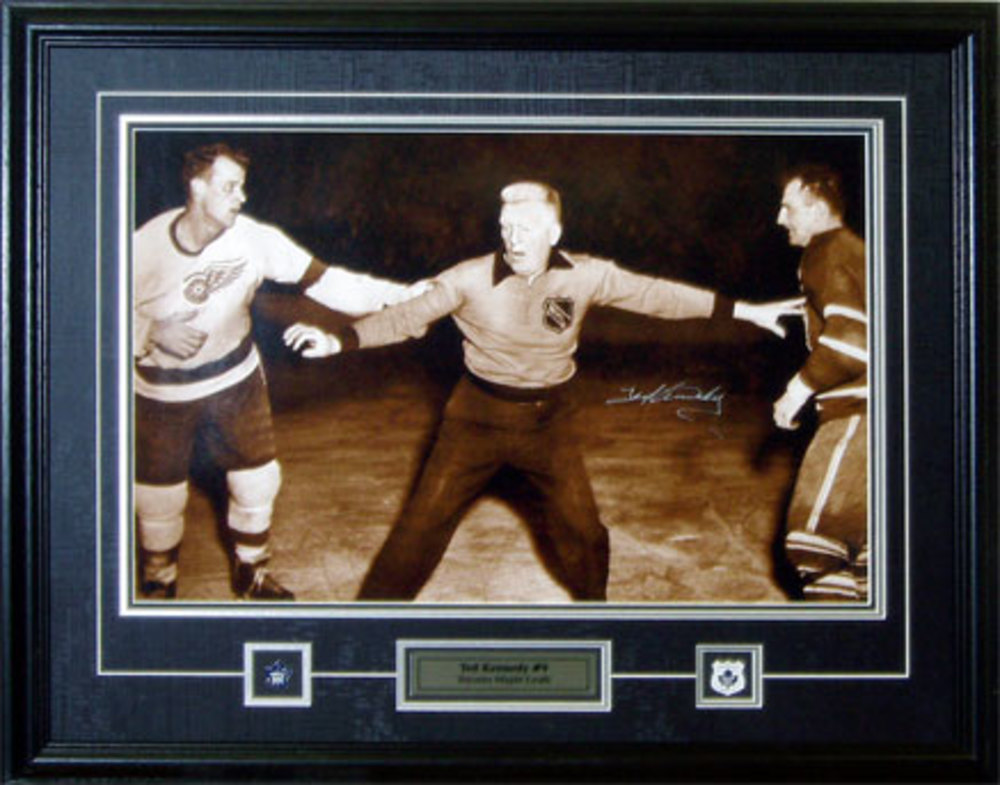 Ted Kennedy Signed 16x20 Framed Leafs B/W Fighting Gordie Howe