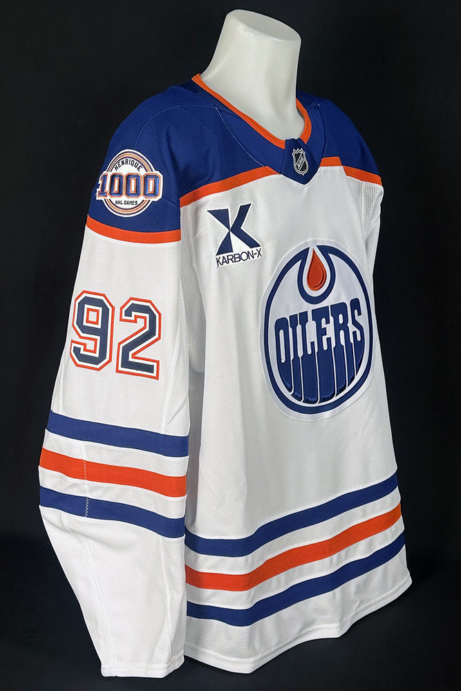 Vasily Podkolzin #92 - 2025-26 Edmonton Oilers Pre-Game Warm-Up Worn Tribute Jersey From Adam Henrique's 1000th NHL Game On October 21, 2025 - Includes Bonus Locker Room Name Plate From Game!