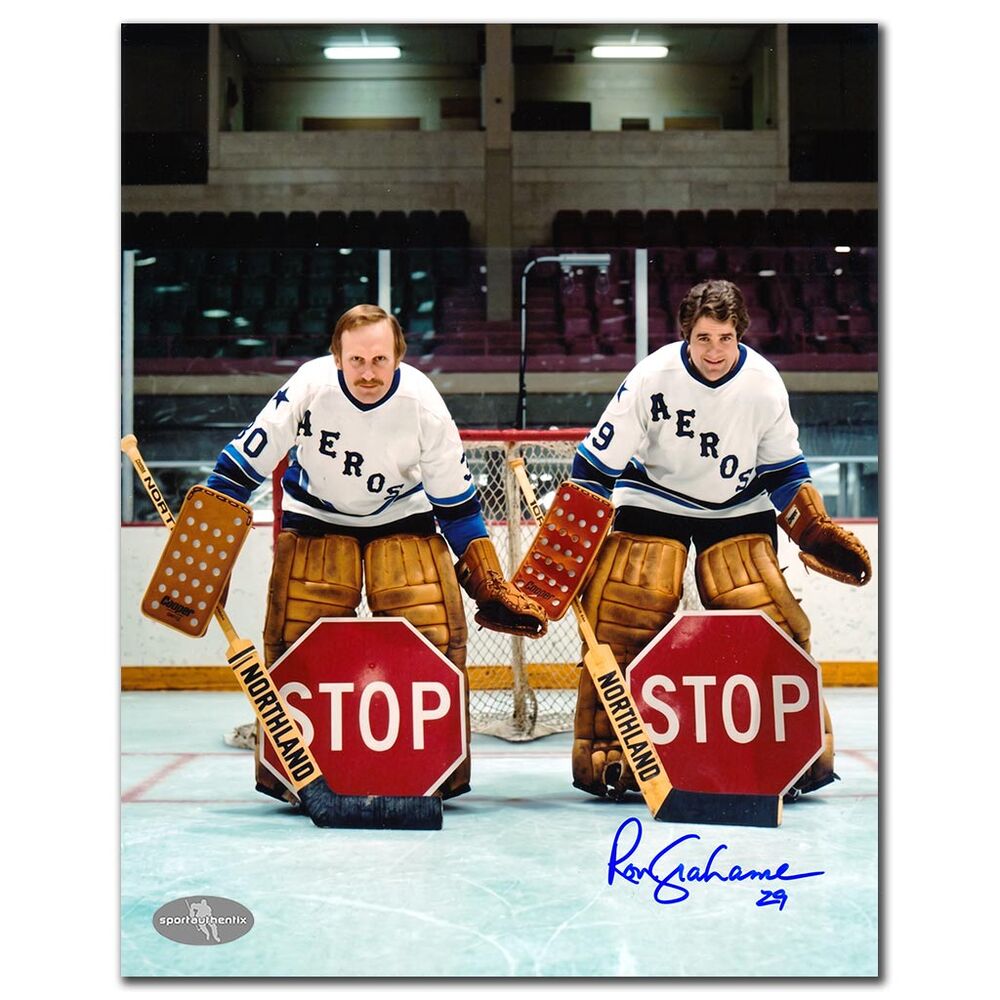 Ron Grahame Autographed Houston Aeros 8x10 Photo - Goalie Tandem