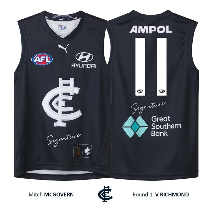 Photo of Mitch McGovern #11 Carlton Round 1 'Raised Monogram' Match Worn Guernsey