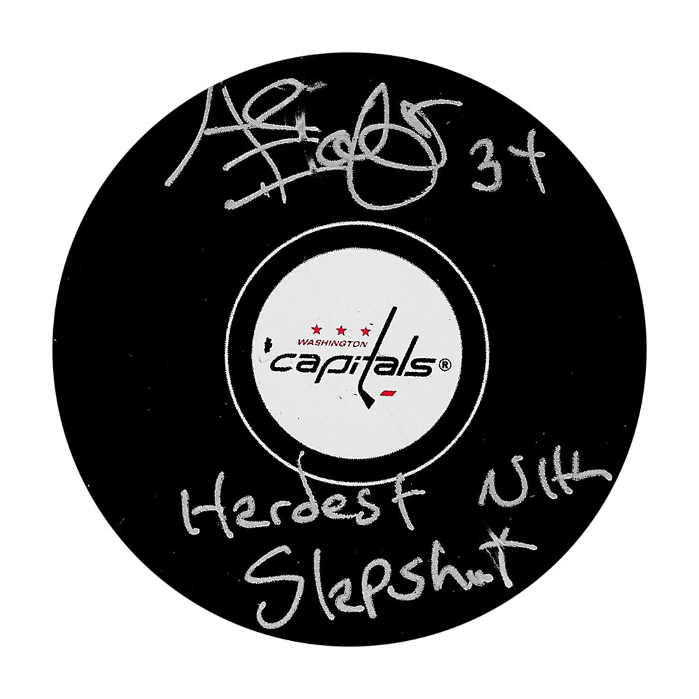 Al Iafrate Autographed Washington Capitals Puck w/HARDEST NHL SLAPSHOT Inscription