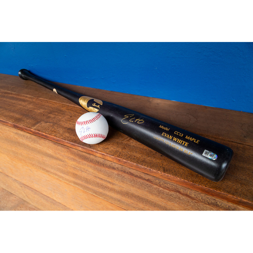 Evan White Autographed Bat & Autographed Ball