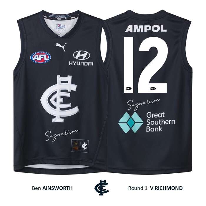 Photo of Ben Ainsworth #12 Carlton Round 1 'Raised Monogram' Guernsey