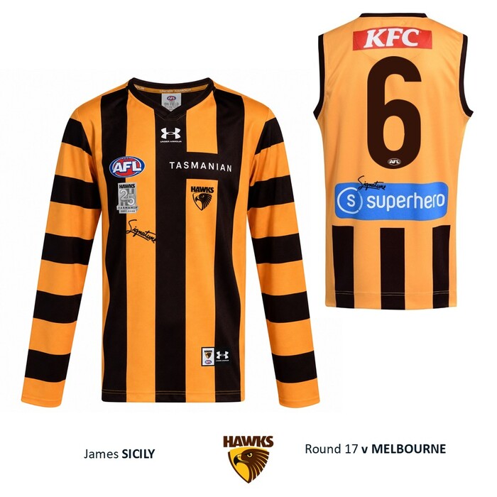 Photo of James Sicily #6 Hawthorn 2026 '25 Years in Tasmania' Match-Worn Guernsey