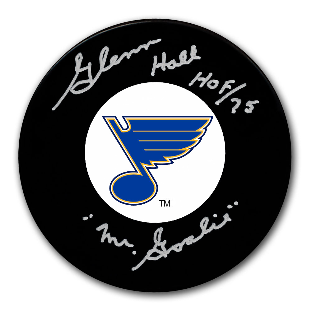 Glenn Hall Autographed St. Louis Blues Hockey Puck - HOF 1975