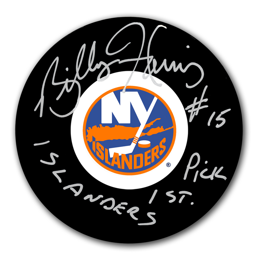Billy Harris Autographed New York Islanders Hockey Puck - Islanders 1st Pick