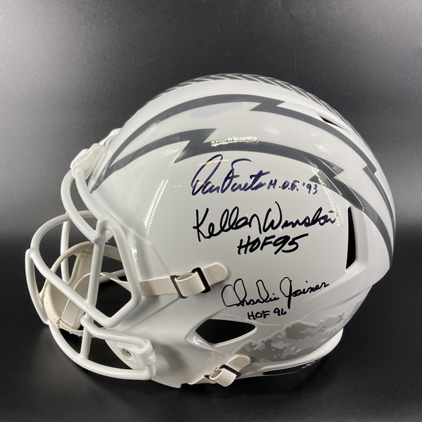 HOF - Chargers Multi Signed Replica STS Helmet Signed by Dan Fouts, Kell...