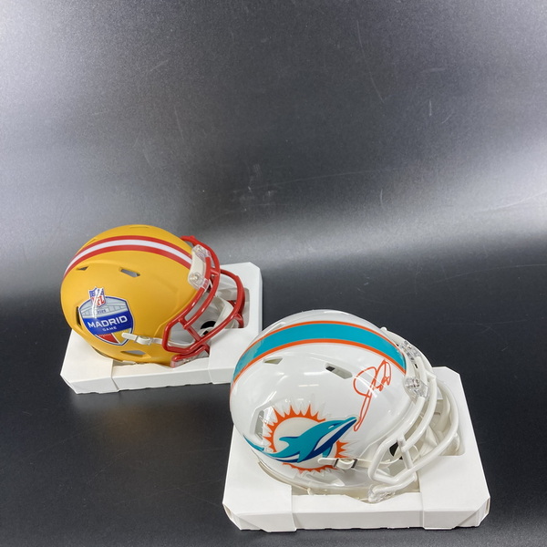 Madrid Game - Dolphins Jaylen Wright Signed Mini Helmet + Madrid Mini He...