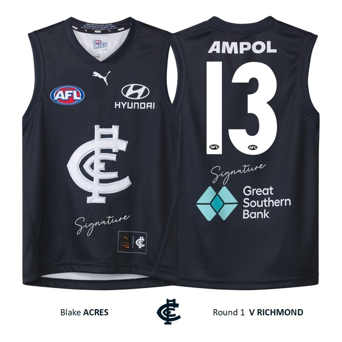 Photo of Blake Acres #13 Carlton Round 1 'Raised Monogram' Guernsey