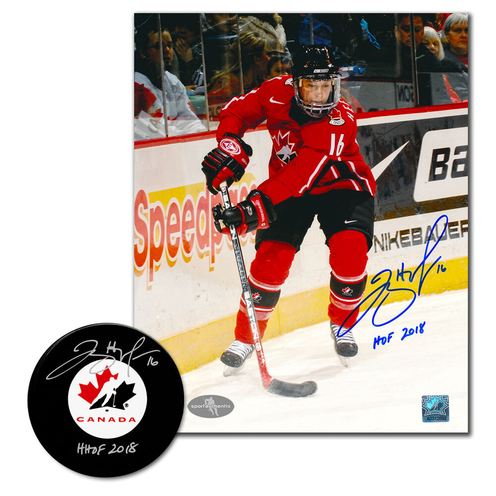 Jayna Hefford Autographed Team Canada Hockey Puck & 8x10 Photo Combo