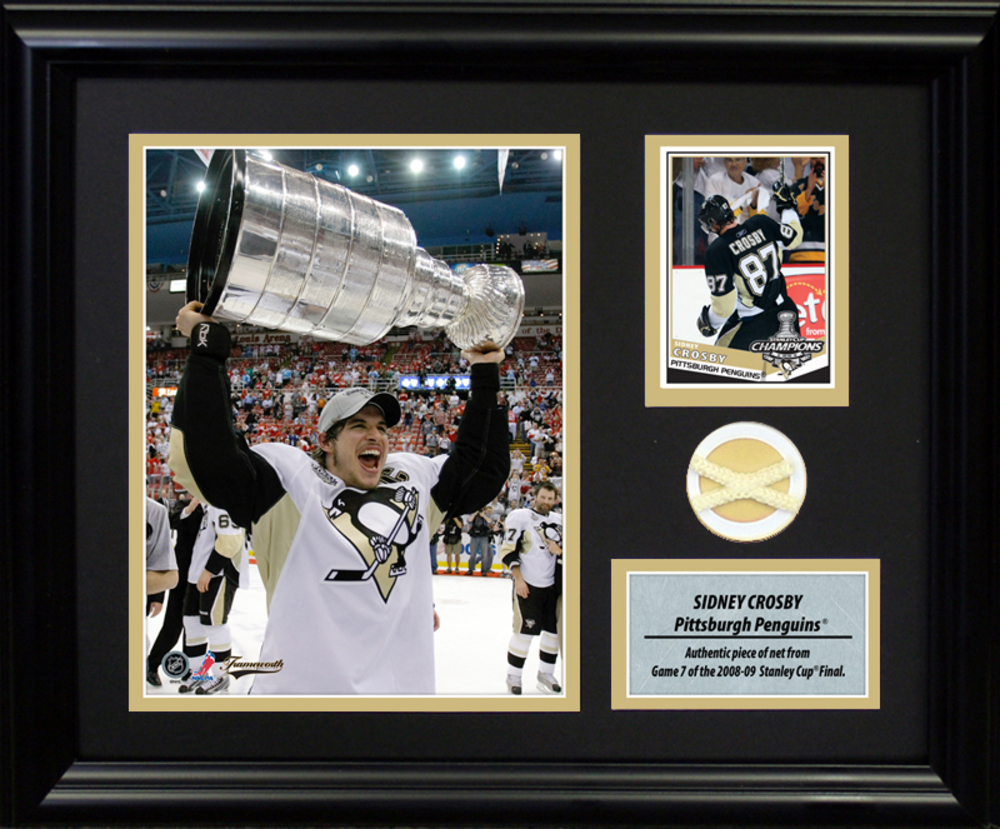 Sidney Crosby - Framed Photocard With Piece of 2009 Stanley Cup Net