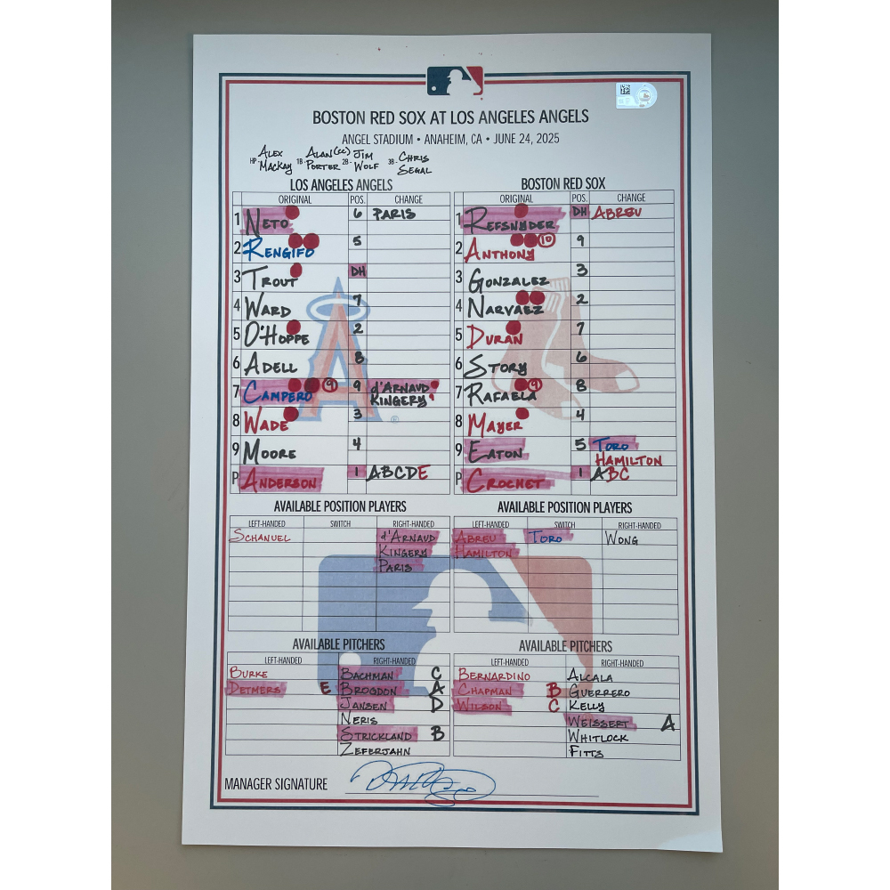 Replica Lineup Card Christian Moore First Multi-Home Run & First Walk-Off Home Run Game ...