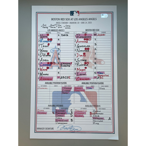 2024 Game Used Lineup Card - Caden Dana MLB Debut (Clubhouse