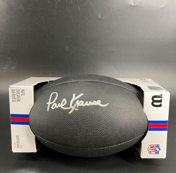 HOF - Vikings Paul Krause Signed Black Metallic Football with Vikings Logo