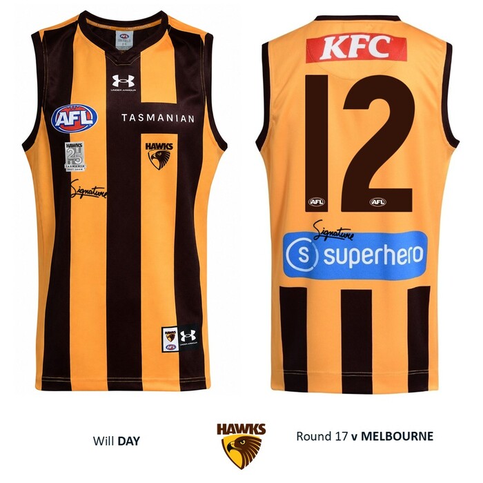 Photo of Will Day #12 Hawthorn 2026 '25 Years in Tasmania' Match-Worn Guernsey