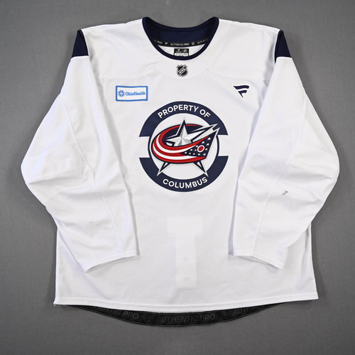 Image of Unknown<br>White Practice Jersey w/ OhioHealth Patch<br>Columbus Blue Jackets<br>2025-26
