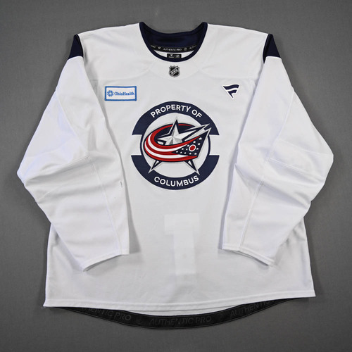 Image of Unknown<br>White Practice Jersey w/ OhioHealth Patch<br>Columbus Blue Jackets<br>2025-26