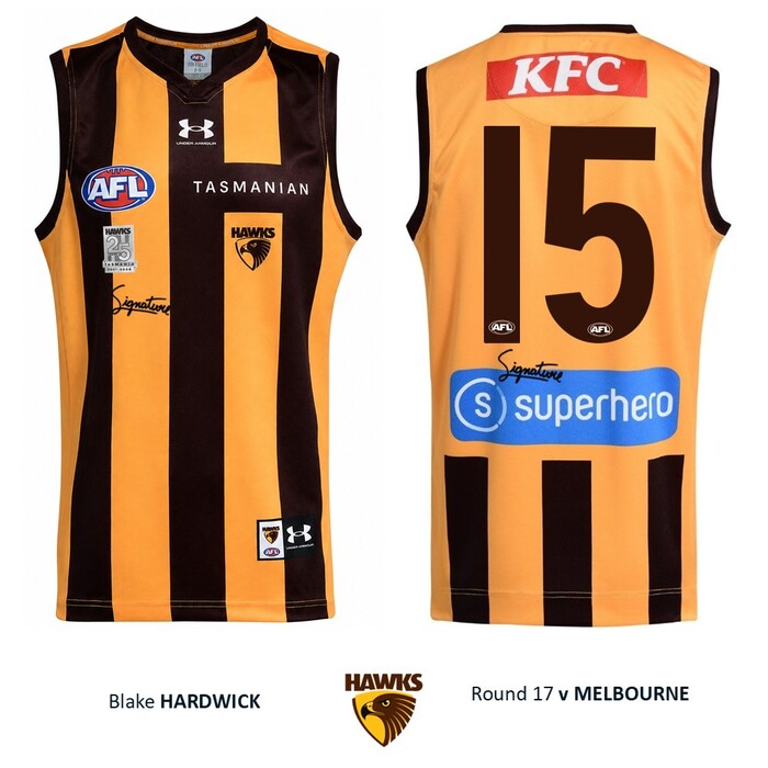Photo of Blake Hardwick #15 Hawthorn 2026 '25 Years in Tasmania' Match-Worn Guernsey