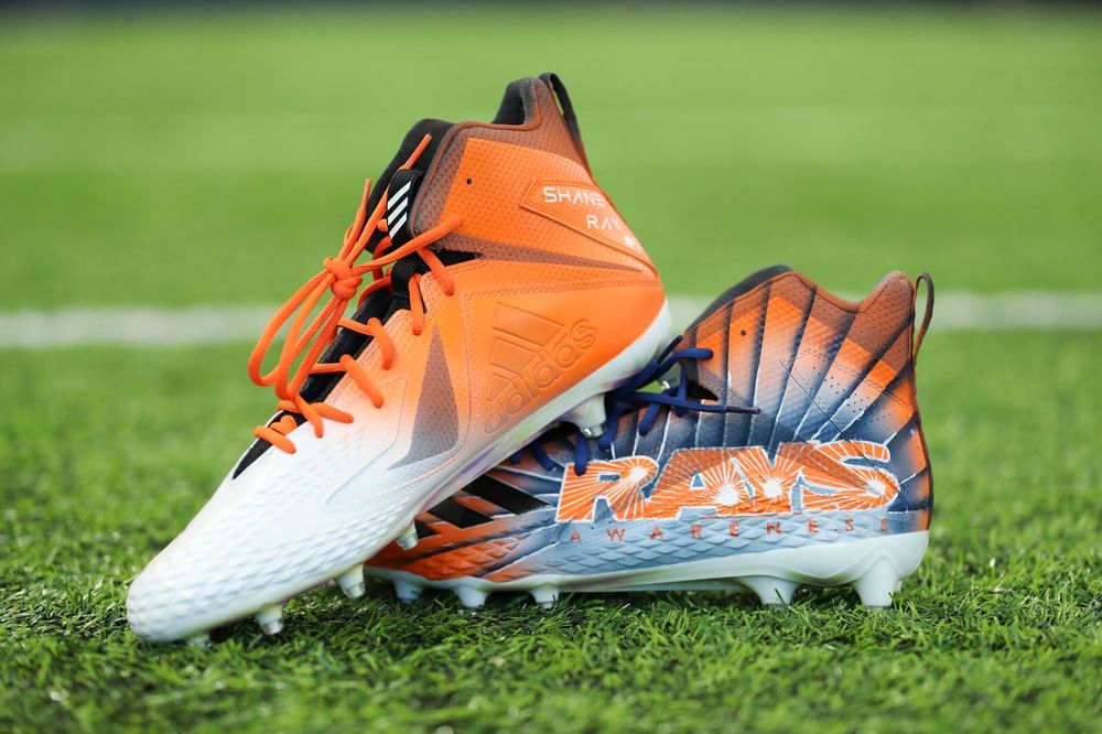 MY CAUSE MY CLEATS - DENVER BRONCOS SHANE RAY GAME WORN CUSTOM CLEATS