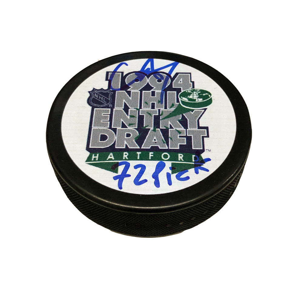 CHRIS DRURY Signed 1994 NHL Draft Puck - 72 Pick Inscription - Colorado Avalanche