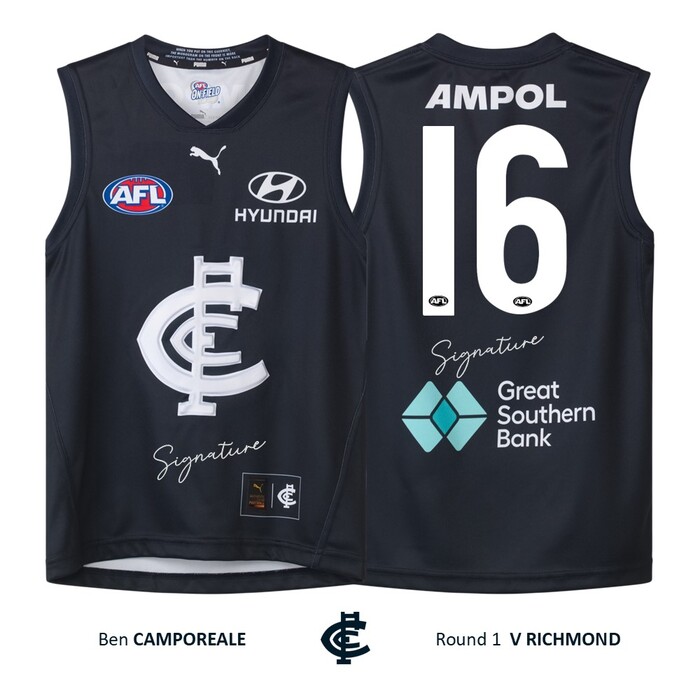 Photo of Ben Camporeale #16 Carlton Round 1 'Raised Monogram' Guernsey