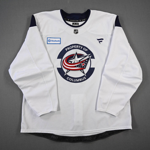 Image of Unknown<br>White Practice Jersey w/ OhioHealth Patch<br>Columbus Blue Jackets<br>2025-26