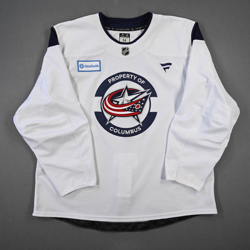 Image of Unknown<br>White Practice Jersey w/ OhioHealth Patch<br>Columbus Blue Jackets<br>2025-26