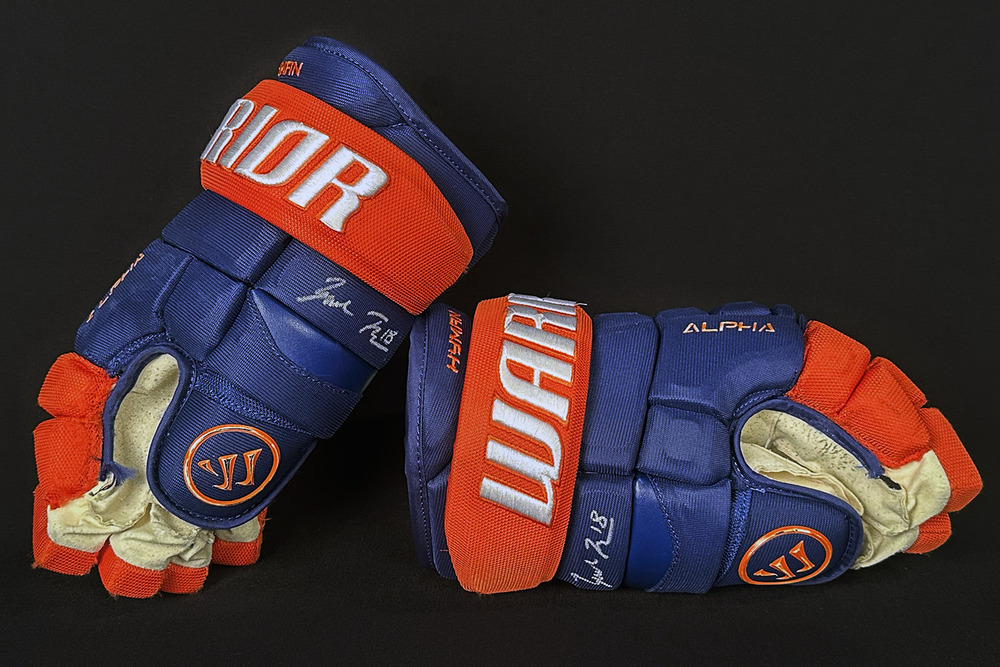 Zach Hyman #18 - Autographed 2024-25 Edmonton Oilers Game-Worn Warrior Hockey Gloves - Photo-matched To January 27, 2025 vs Seattle Kraken!