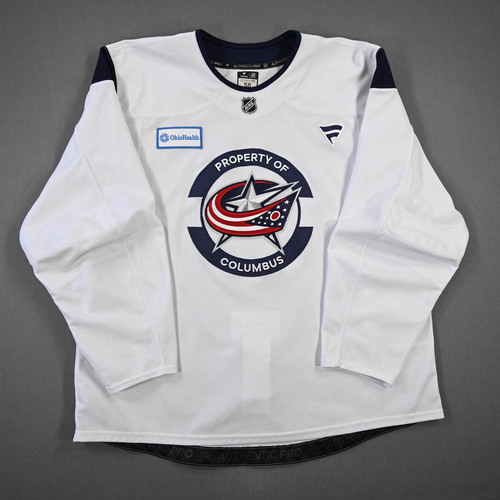 Image of Unknown<br>White Practice Jersey w/ OhioHealth Patch<br>Columbus Blue Jackets<br>2025-26
