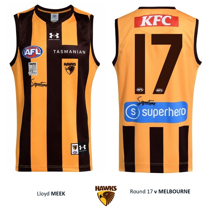 Photo of Lloyd Meek #17 Hawthorn 2026 '25 Years in Tasmania' Match-Worn Guernsey