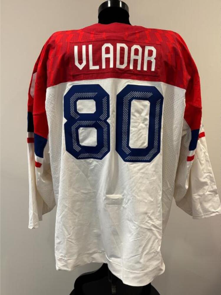 Dan Vladar Czechia Game-Used White Jersey worn v. France on February 13, 2026, as a part of the 2026 Milano Cortina Winter Games.