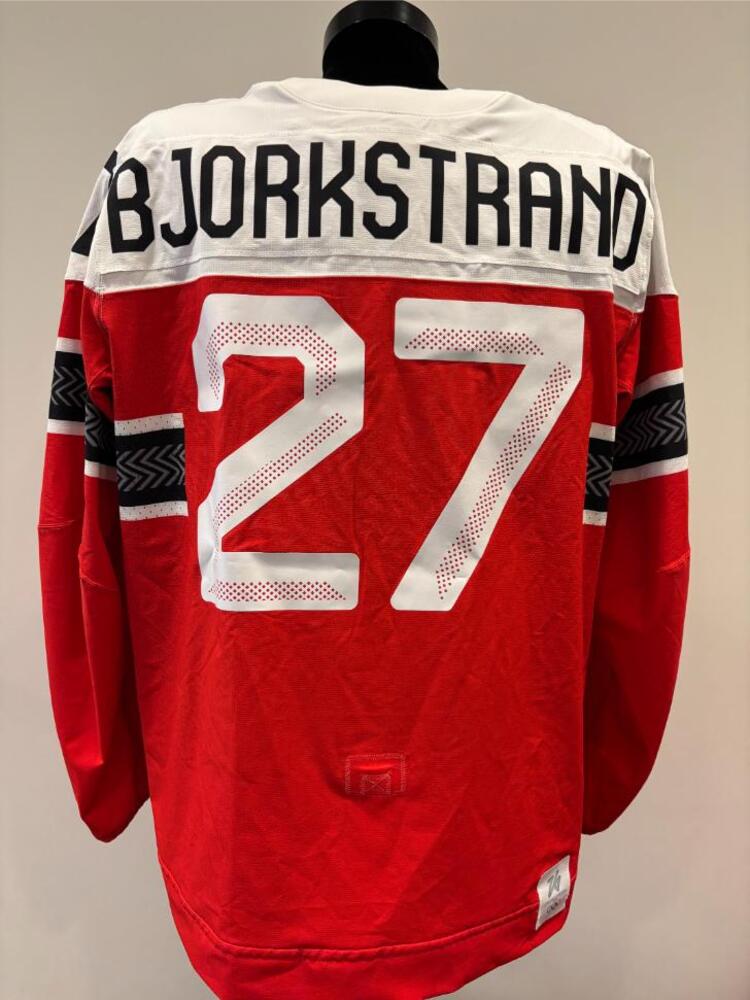 Oliver Bjorkstrand Denmark Game-Issued Red Jersey as a part of the 2026 Milano Cortina Winter Games - Not Worn