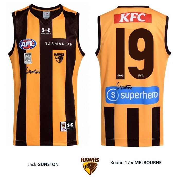 Photo of Jack Gunston #19 Hawthorn 2026 '25 Years in Tasmania' Match-Worn Guernsey